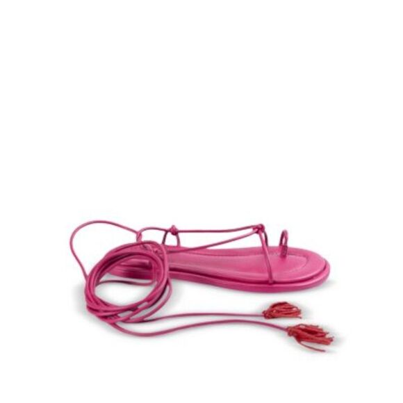 FARM RIO Womens Pink Ankle Wrap Knotted Tasseled Round Toe Sandals Shoes 7 - Picture 2 of 3